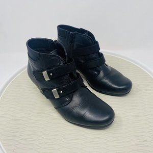Taos Women Booties 37 6.5 Black Leather Ankle Boot Heel Comfort Shoes Buckle Zip